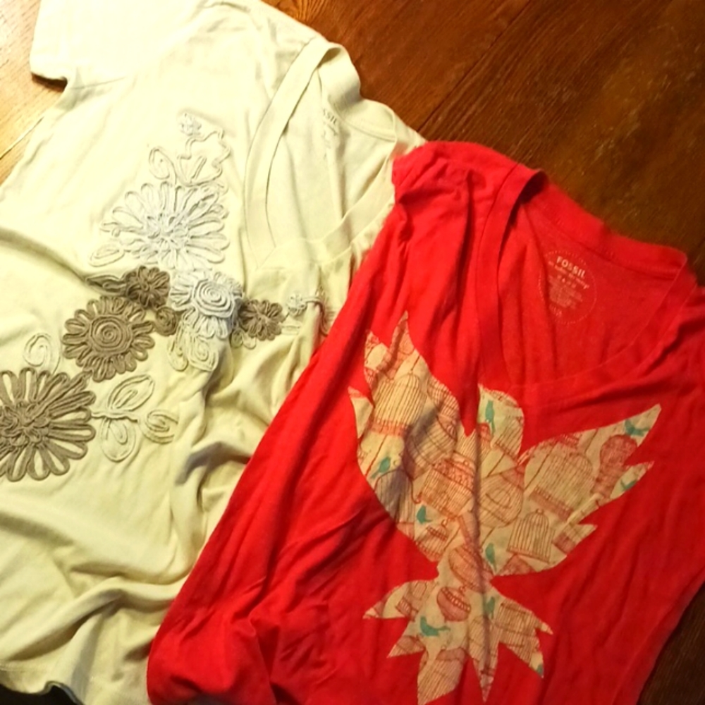 Pair of Fossil vneck short-sleeved tees EUC Size L